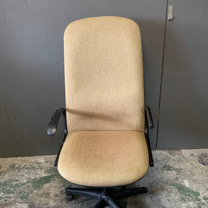 Tan high back office chair - wheel missing broken arm