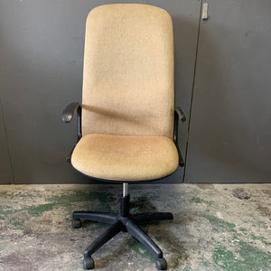 Tan high back office chair - wheel missing broken arm