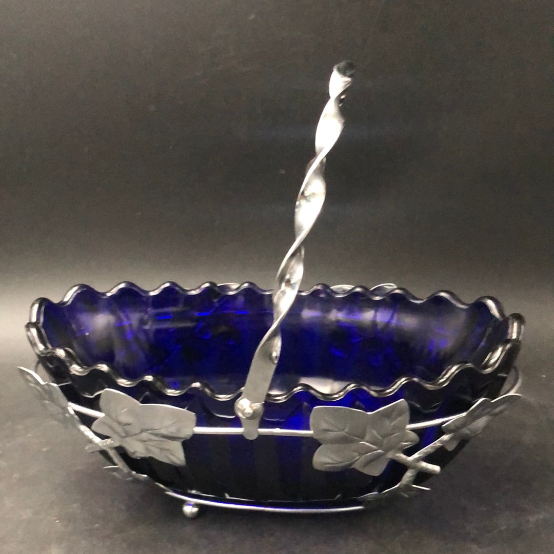 Blue antique bowl with basket