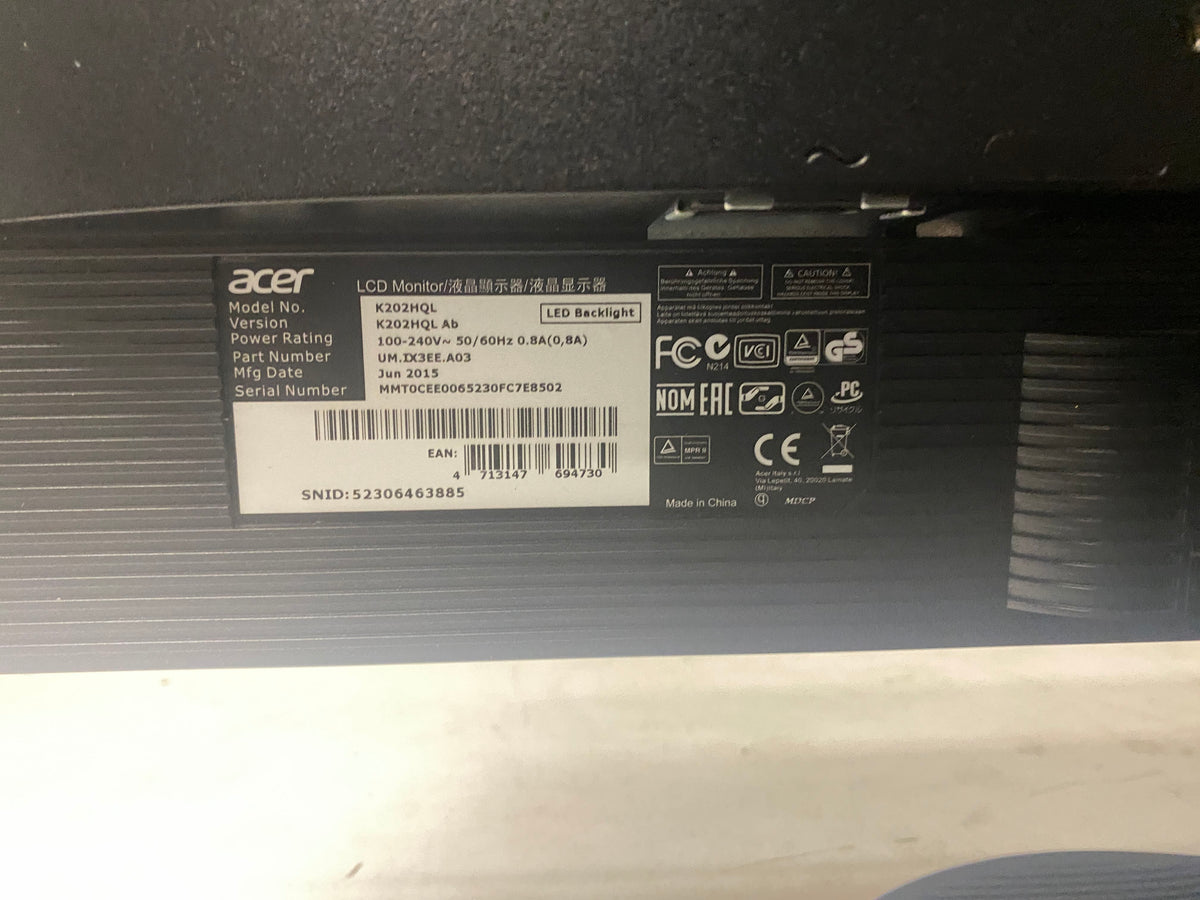 Acer LCD Monitor K202HQL 20 inch - 2ndhandwarehouse.com