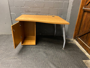 Small Oak Desk With Credenza (One Cupboard)