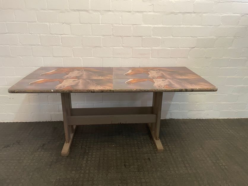 Horse Print Wooden Dining Table - REDUCED