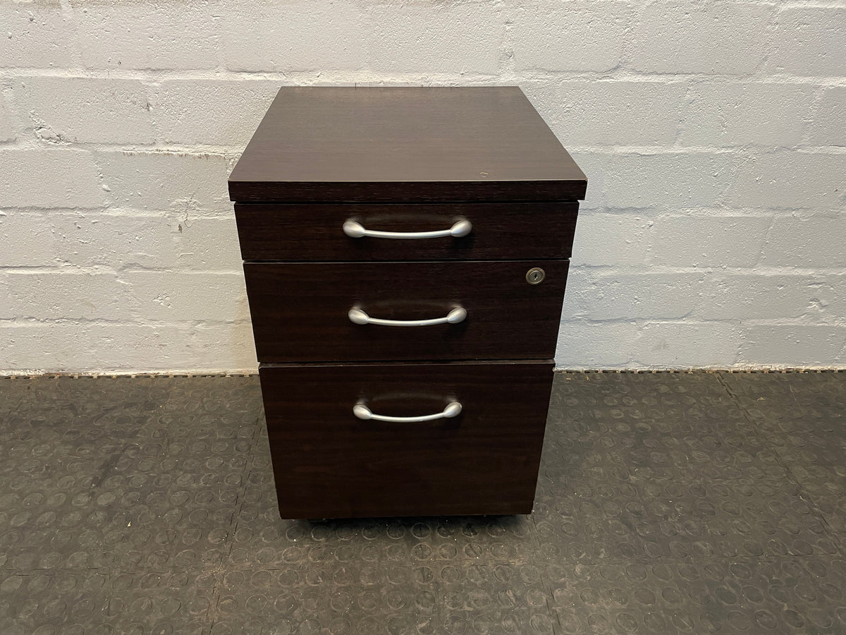 Dark 3 Drawer Pedestal (On Wheels) - PRICE DROP