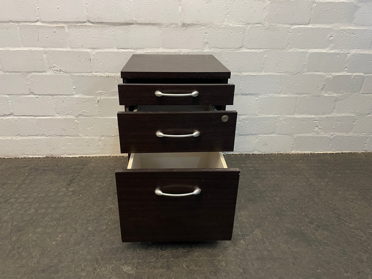 Dark 3 Drawer Pedestal (On Wheels) - PRICE DROP