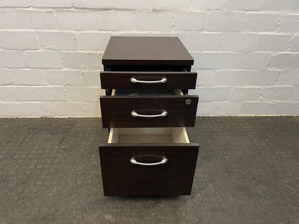 Dark 3 Drawer Pedestal (On Wheels) - PRICE DROP