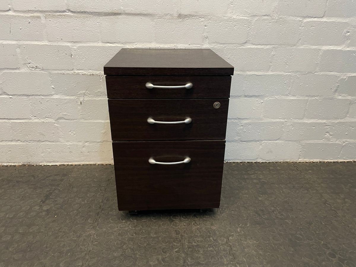 Dark 3 Drawer Pedestal (On Wheels) - PRICE DROP