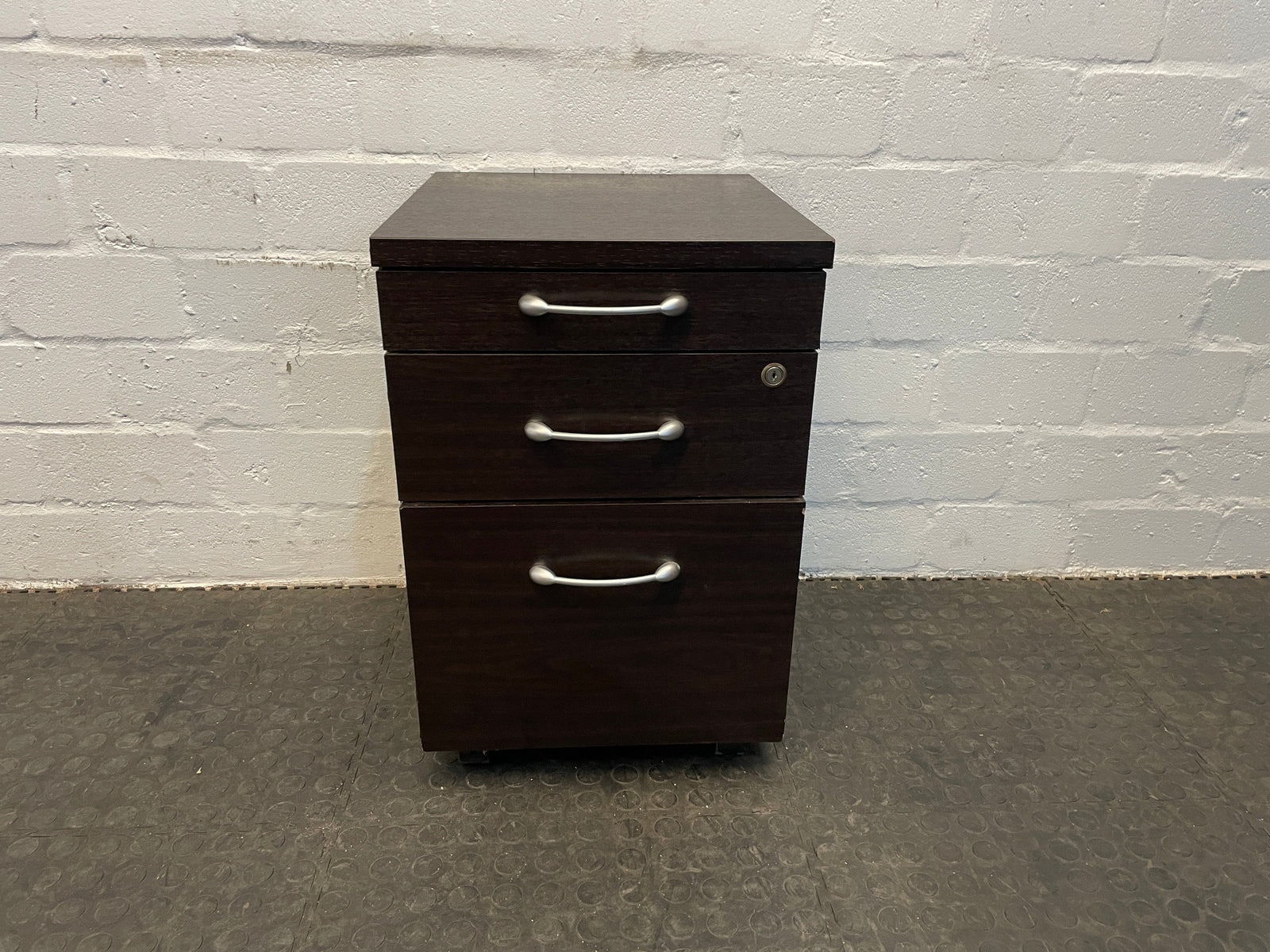 Dark 3 Drawer Pedestal (On Wheels) - PRICE DROP