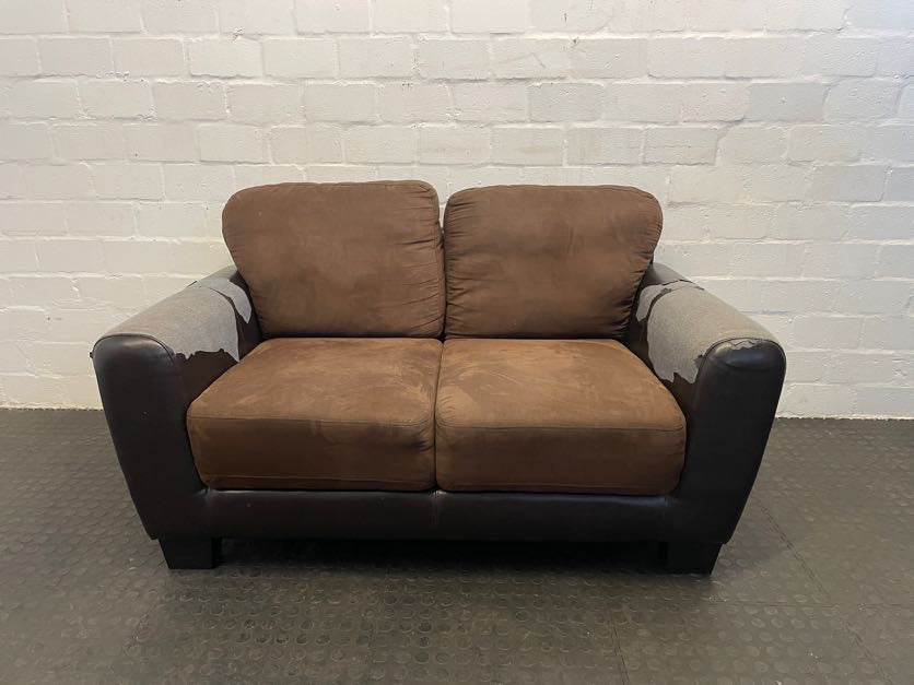 Brown & Suede 2 Seater Couch (Arms Peeling)